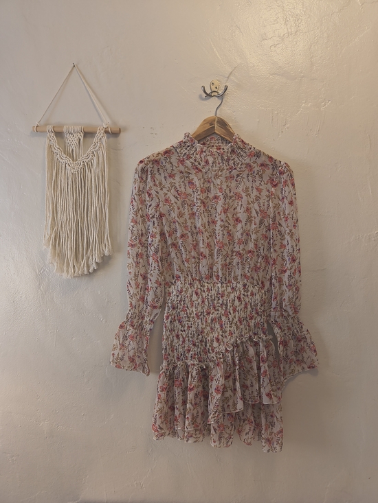 Polly Dresses & Skirts - Floral Smocked Waist Long-Sleeve Mini Dress - Pink/Cream